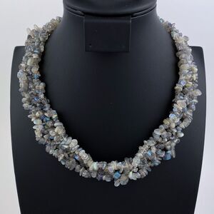 Vintage STS Sterling Silver 925 Moonstone Multi Strand Necklace 19"-22"